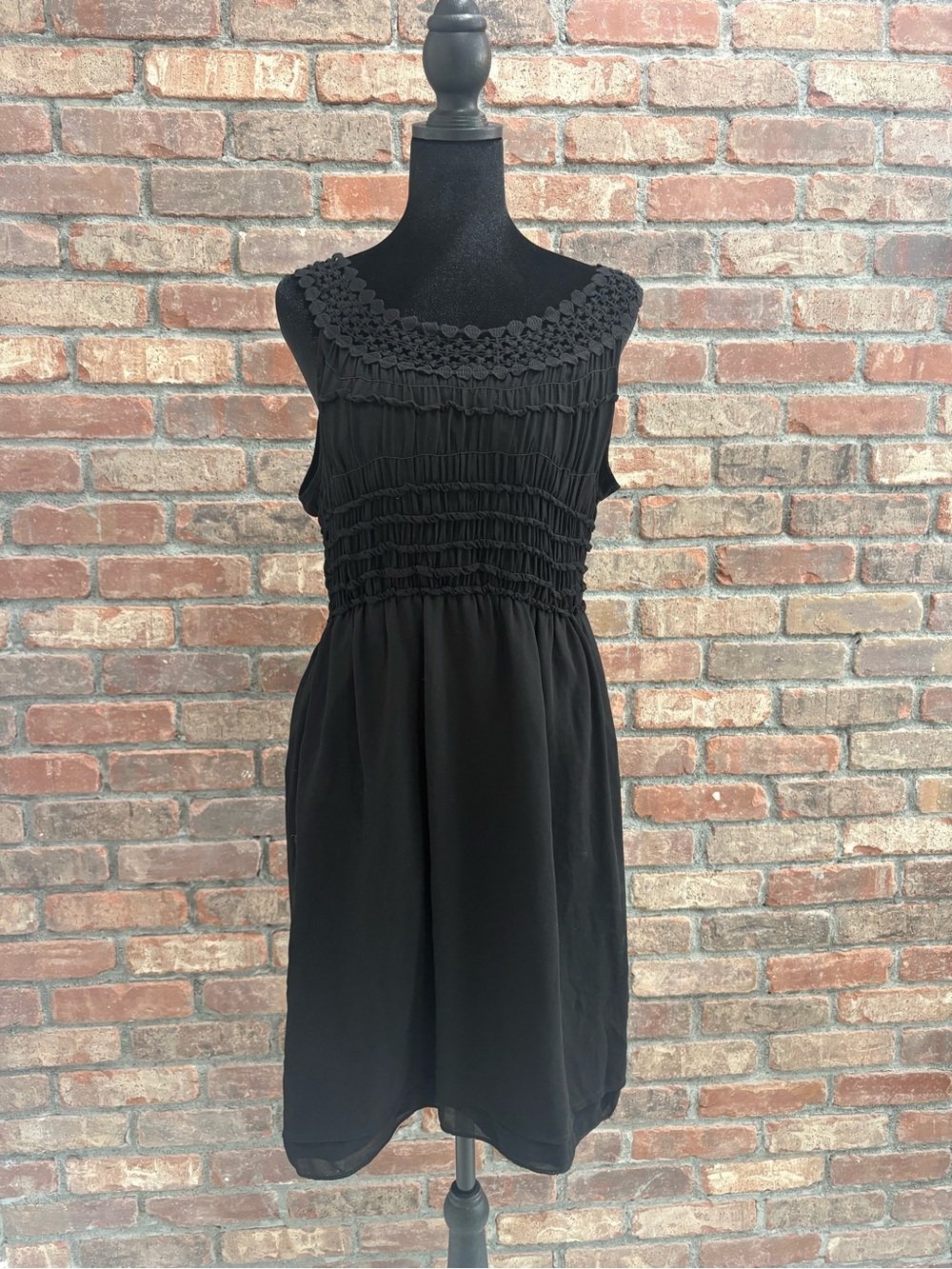 MaxMara Black Sleeveless Crochet Yoke Mini Dress